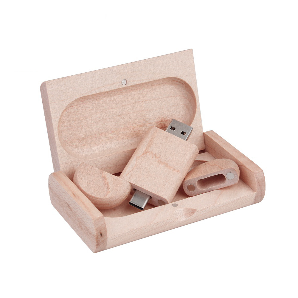 Long oval wooden Type-C USB drive with wooden box